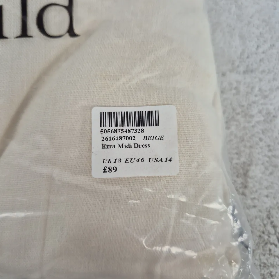 BAGGED NOBODYS CHILD EZRA MIDI DRESS – BEIGE, UK 18