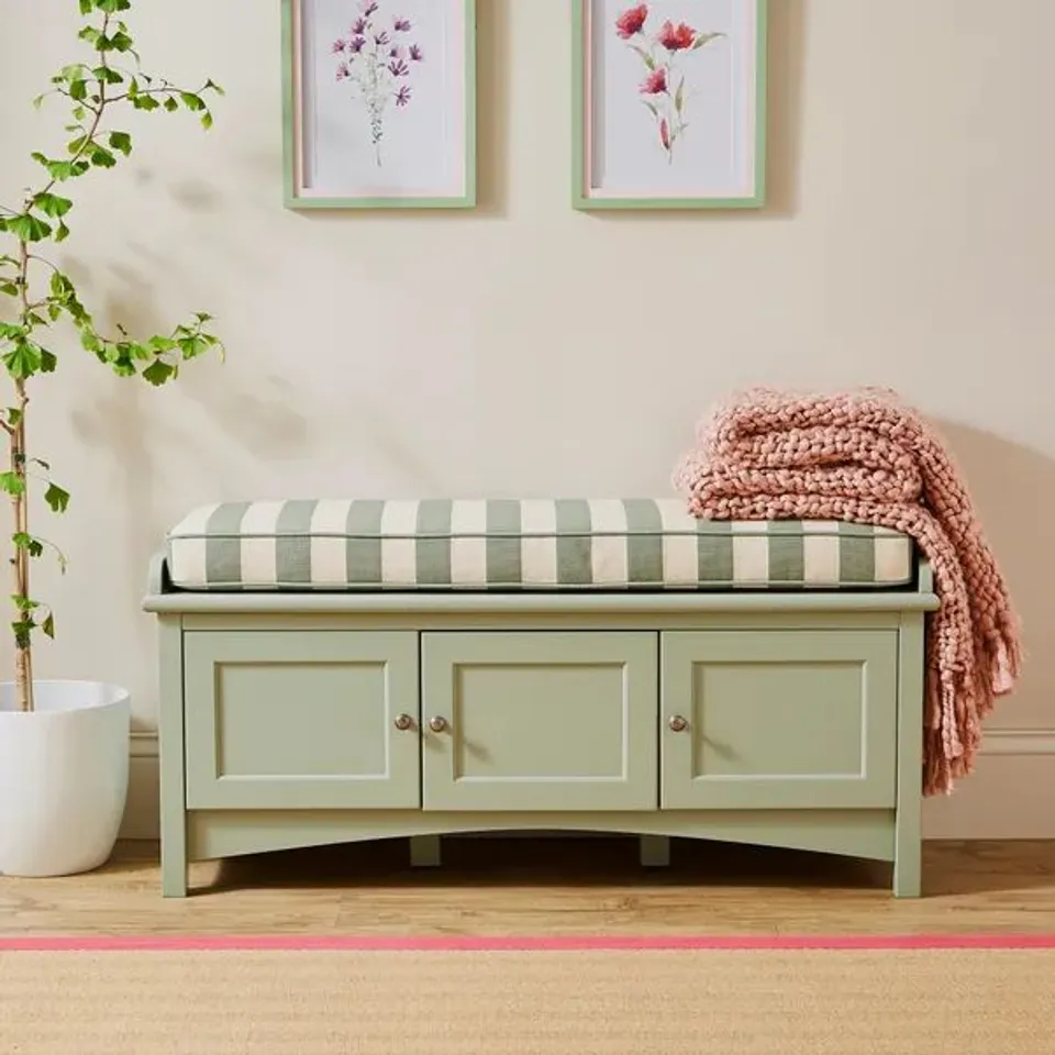 BOXED BEATRICE STRIPED STORAGE BENCH - SAGE (1 BOX)