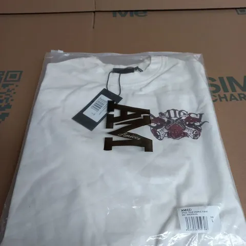 AMICCI TOUR GRAPHIC T-SHIRT - WHITE, UK L 