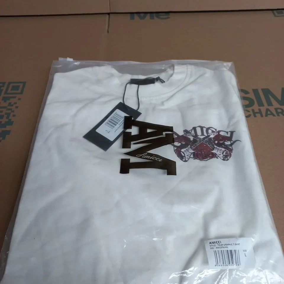 AMICCI TOUR GRAPHIC T-SHIRT - WHITE, UK L 