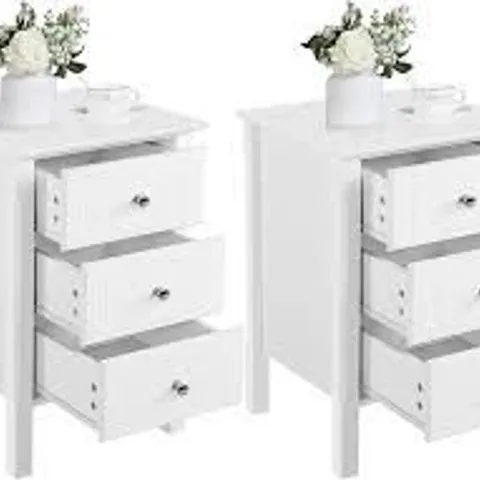 BOXED YAHEETECH BEDSIDE TABLE WITH 3 DRAWERS (SET OF 2) - WHITE (1 BOX)