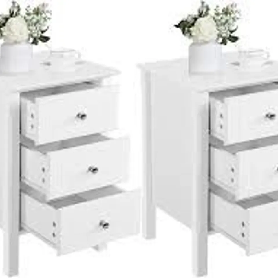 BOXED YAHEETECH BEDSIDE TABLE WITH 3 DRAWERS (SET OF 2) - WHITE (1 BOX)