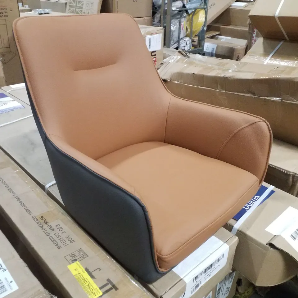 BOXED CLIPOP ERGONOMIC FAUX LEATHER UPHOLSTERED DINING CHAIRS SET OF 2, PADDED SEAT FOR KITCHEN,BROWN&GRAY