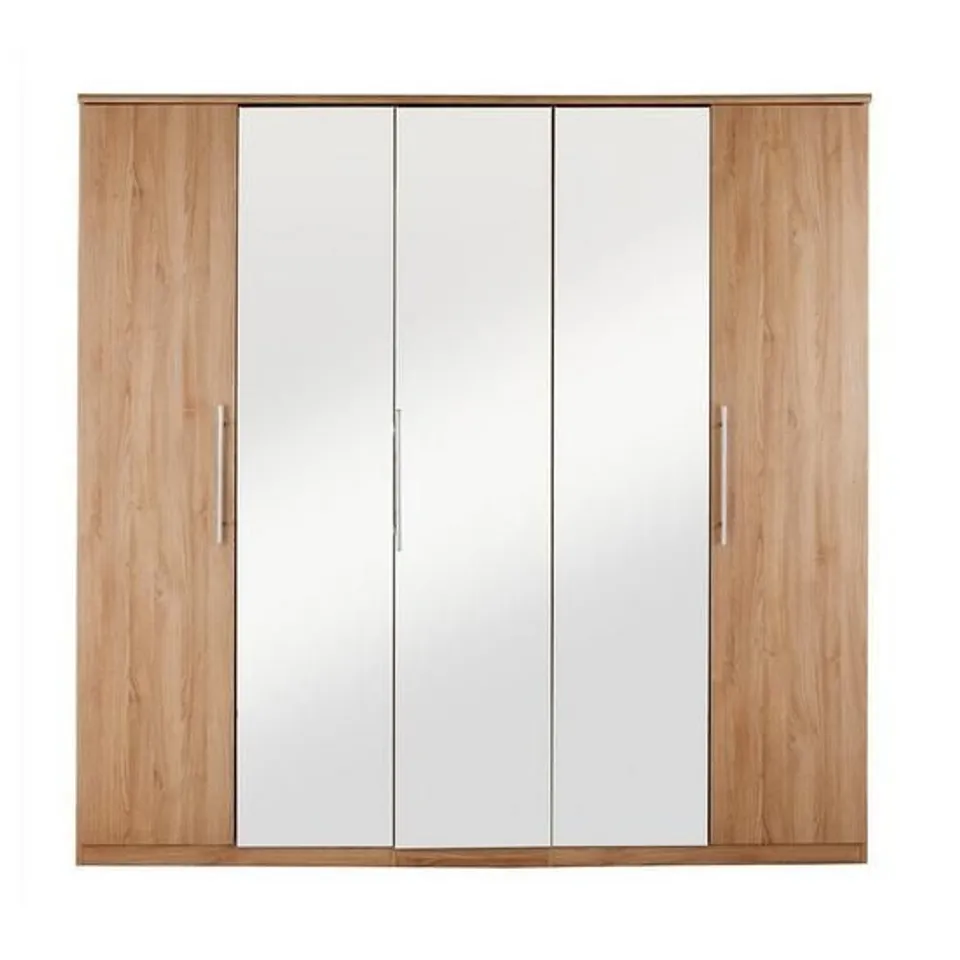 BOXED PRAGUE OAK-EFFECT 5 DOOR WARDROBE WITH MIRRORS (4 BOXES)  RRP £529