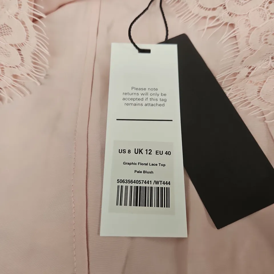 ME+EM GRAPHIC FLORAL LACE TOP — PALE BLUSH, UK 12