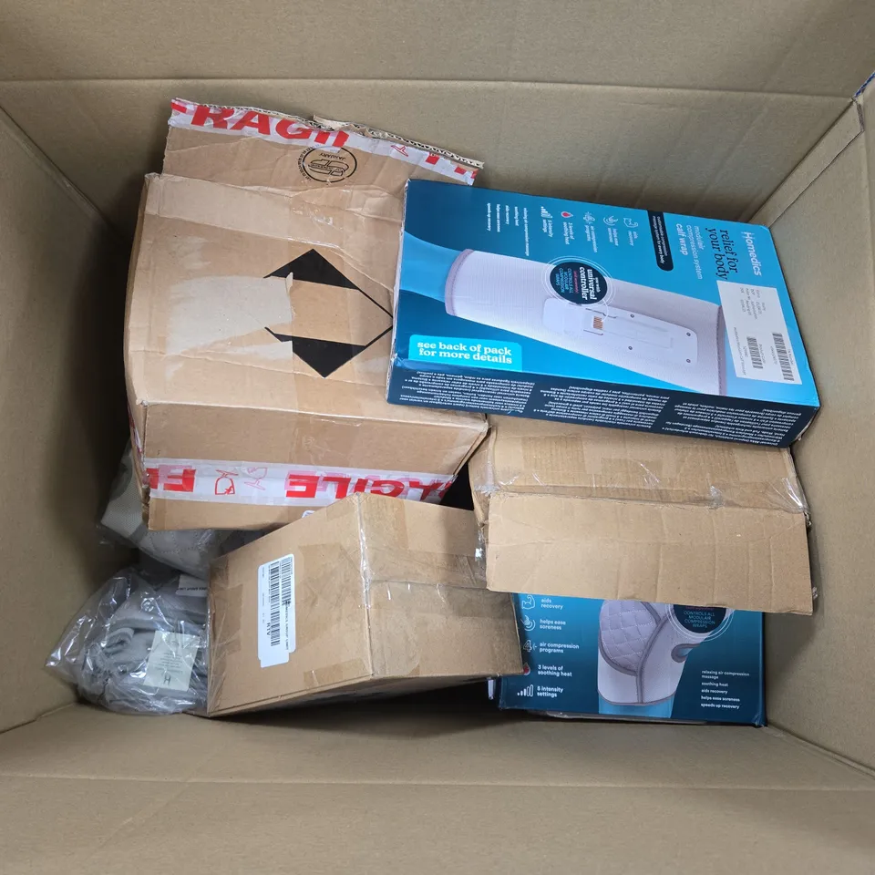 APPROXIMATELY 10 ASSORTED HOMEDICS PRODUCTS TO INCLUDE MODULAIR COMPRESSION SYSTEM KNEE WRAP, HAND WRAP, CALF WRAP, ETC