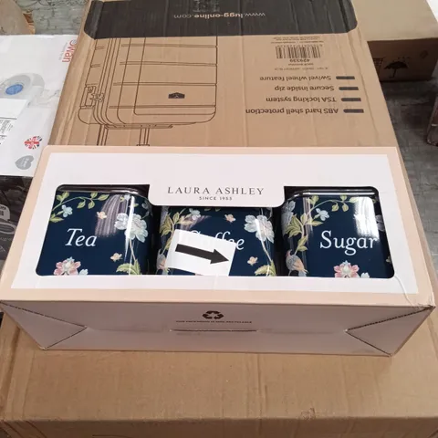 BOXED LAURA ASHLEY ELVEDEN TEA, COFFEE, SUGAR CANISTERS - NAVY 