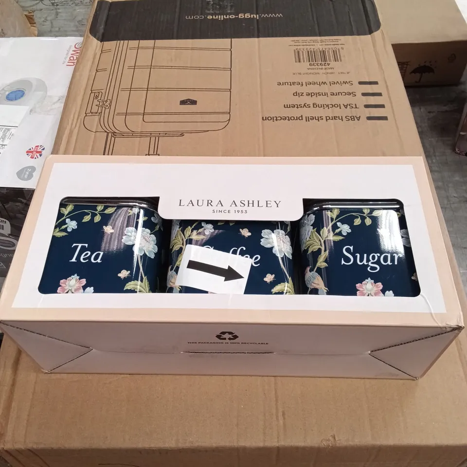 BOXED LAURA ASHLEY ELVEDEN TEA, COFFEE, SUGAR CANISTERS - NAVY 