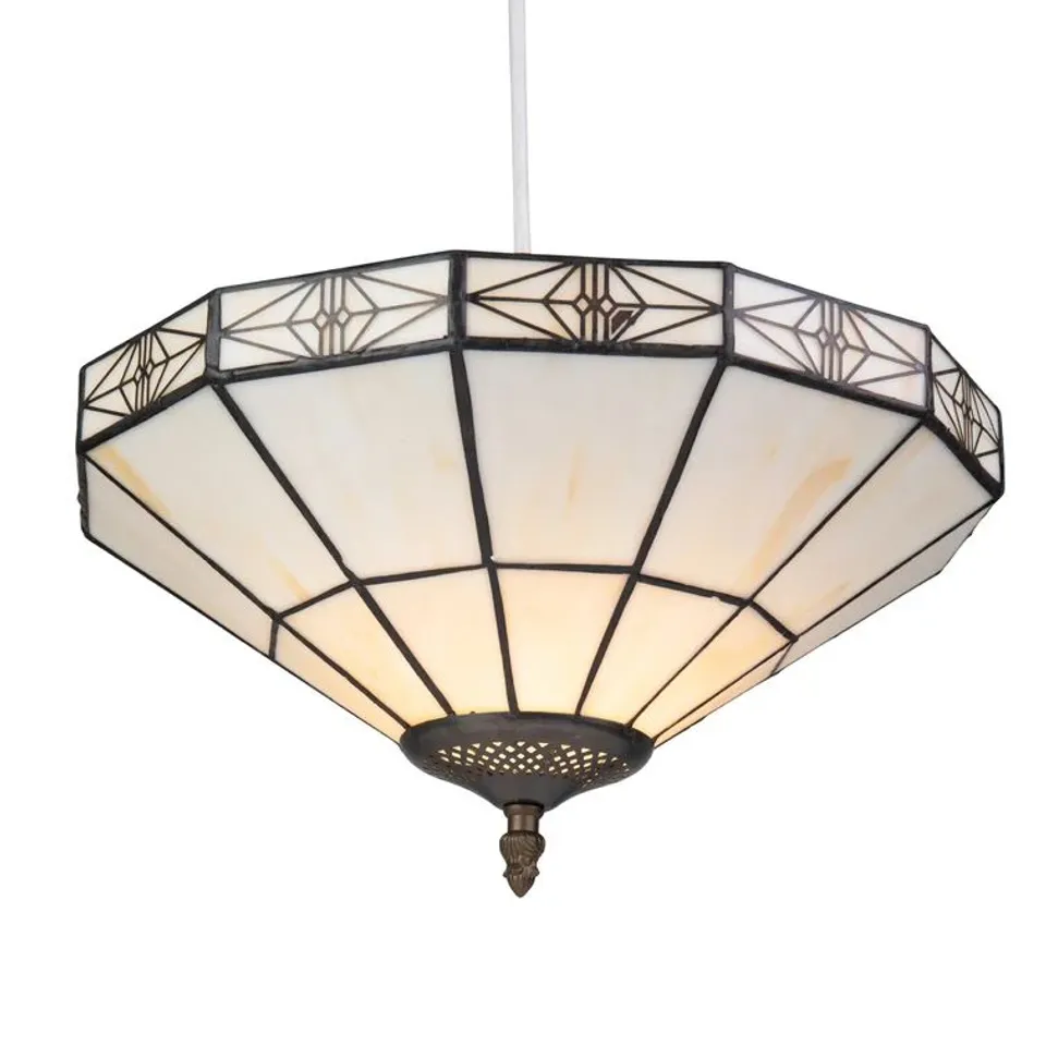 BOXED BARFLEUR 33CM TIFFANY STYLE CREAM GLASS BOWL PENDANT SHADE