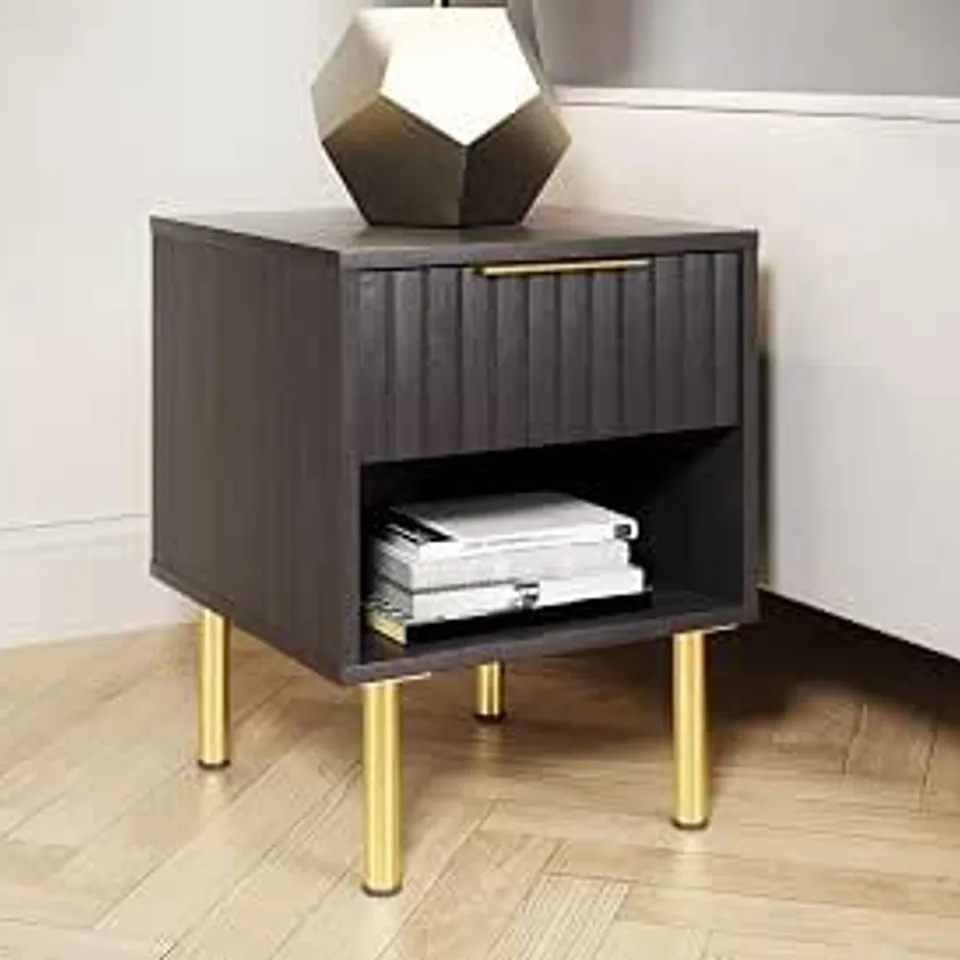 BOXED GFW NERVATA LAMP TABLE, BLACK SIDE TABLE WITH DRAWER STORAGE 