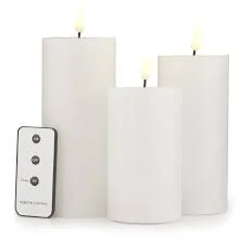 HOME STORIES SET OF 3 FLICKERING WAX REMOTE CANDLES 12/15/17CM