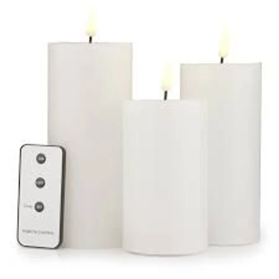 HOME STORIES SET OF 3 FLICKERING WAX REMOTE CANDLES 12/15/17CM