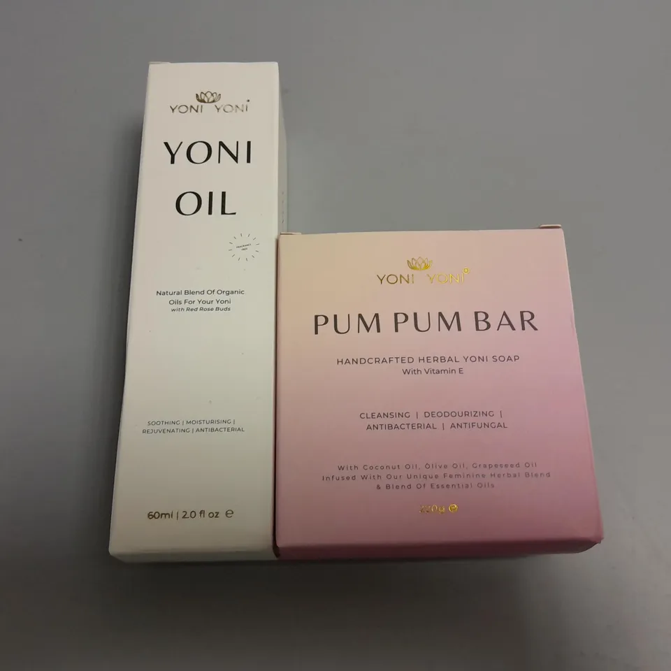 LOT OF 2 YONI YONI BEAUTY ITEMS TO INCLUDE YONI OIL AND PUM PUM BAR