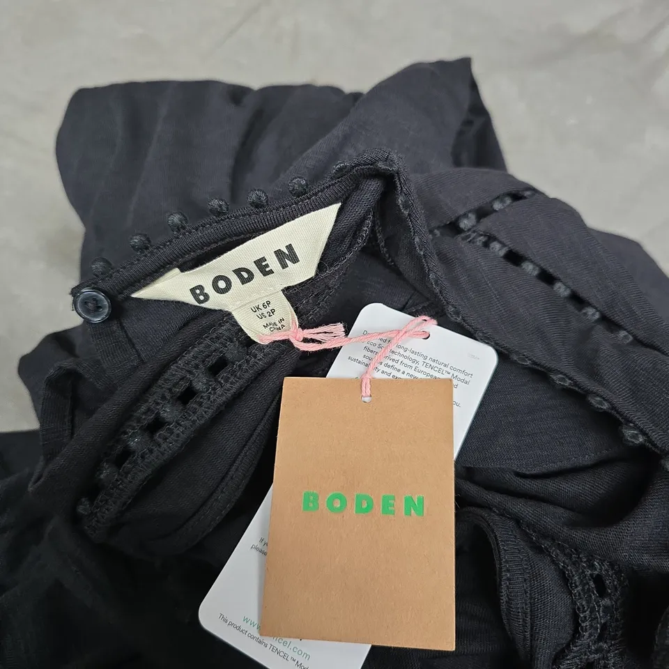 BODEN WOMEN'S BLACK MAXI DRESS, UK 6P (PETITE) WITH TIE WAIST