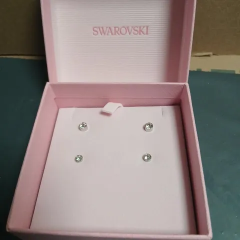 SWAROVSKI CLEAR CRYSTAL STUD EARRINGS – BOXED SET OF 2 PAIRS