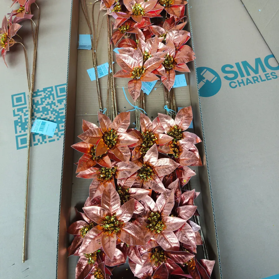 GISELA GRAHAM LONDON - CHRISTMAS ARTIFICIAL COPPER-PINK POINSETTIA STEMS - BOX OF 12PCS