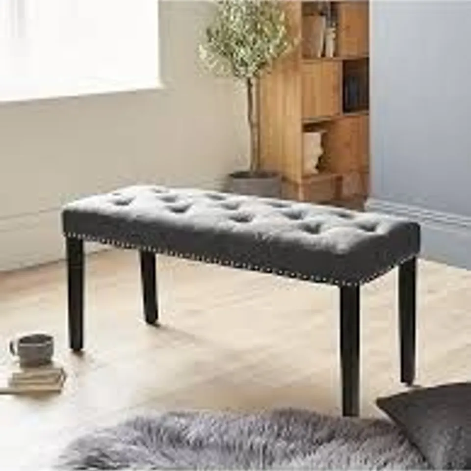 WARWICK VELVET BENCH - CHARCOAL/BLACK