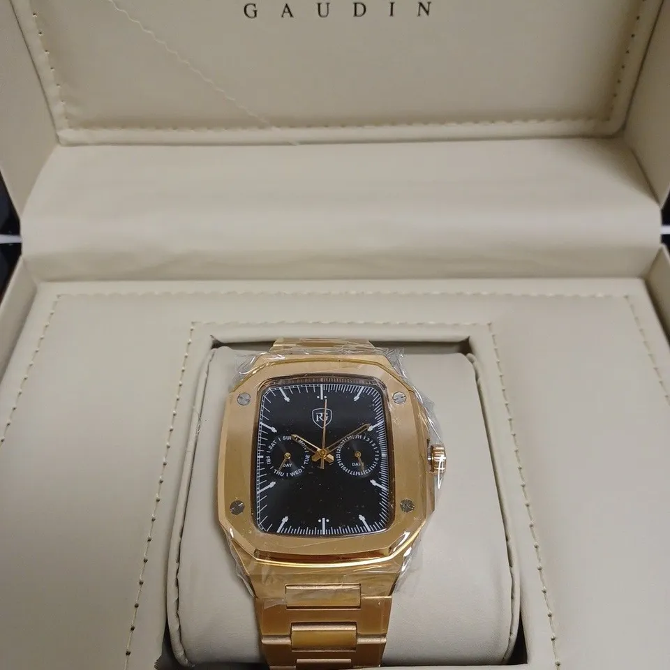 MENS RAYMOND GAUDIN WATCH – MULTI FUNCTION DIAL – STAINLESS CASE & STRAP – 5ATM WATER RESISTANT - WOODEN GIFT BOX 