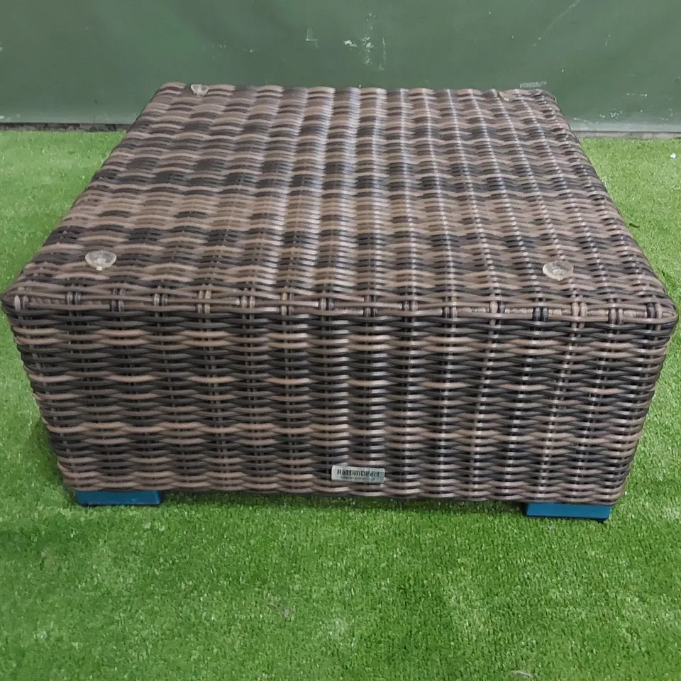 DESIGNER PATIO STOOL/TABLE - MISSING CUSHION AND GLASS TOP