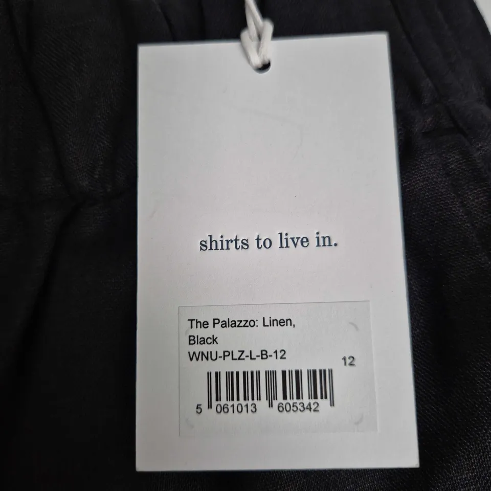 THE PALAZZO LINEN TROUSERS – BLACK, UK 12