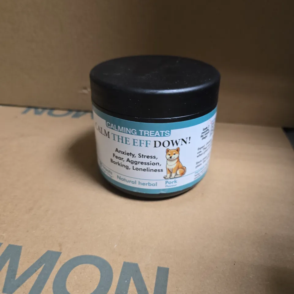 DOG CALMING TREATS JAR – CALM THE EFF DOWN! NATURAL HERBAL PORK FLAVOUR