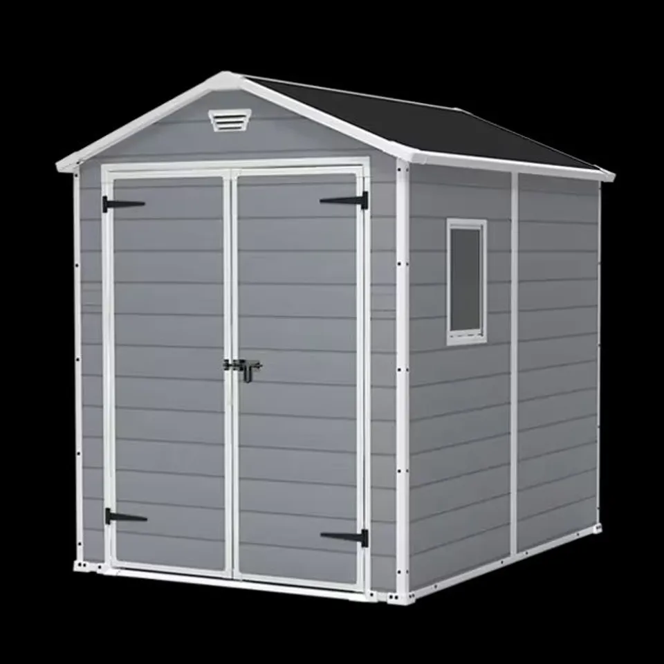 BOXED KETER MANOR 6X8 STORAGE SHED - GREY (1 BOX