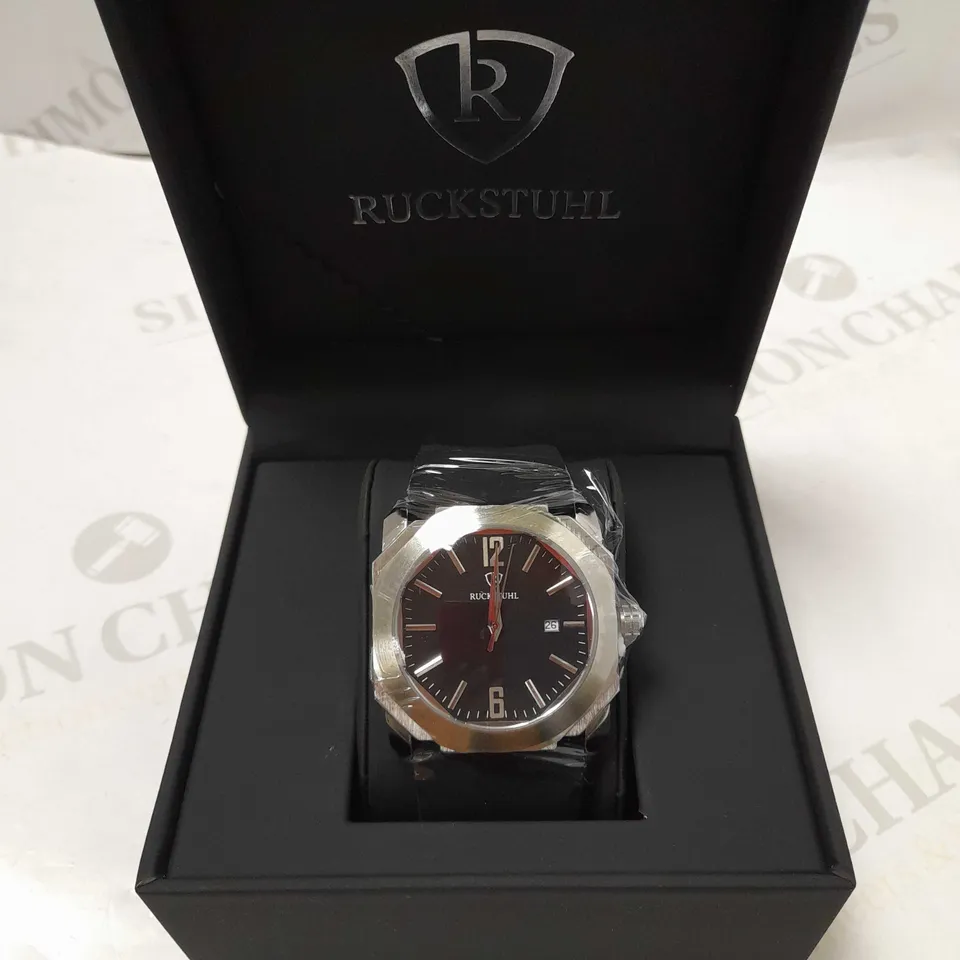 RUCKSTUHL OCTAGONAL FACE BLACK RUBBER STRAP WATCH