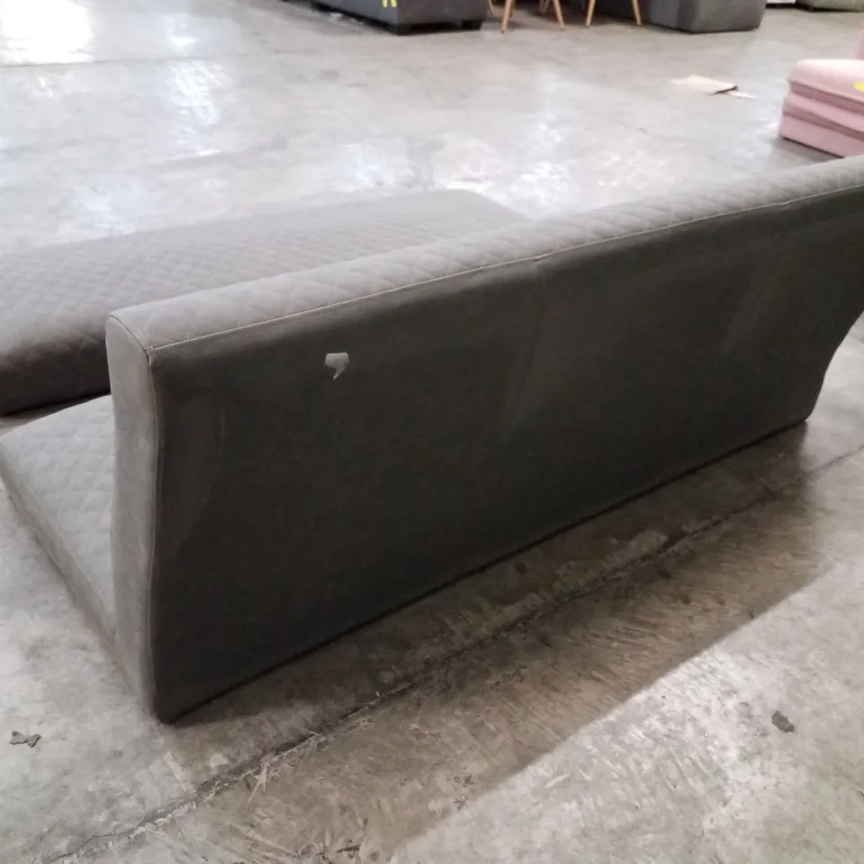 QUALITY DESIGNER 2 SEATER SOFA & RECTANGLER FOOTSTOOL - GREY FAUX LEATHER