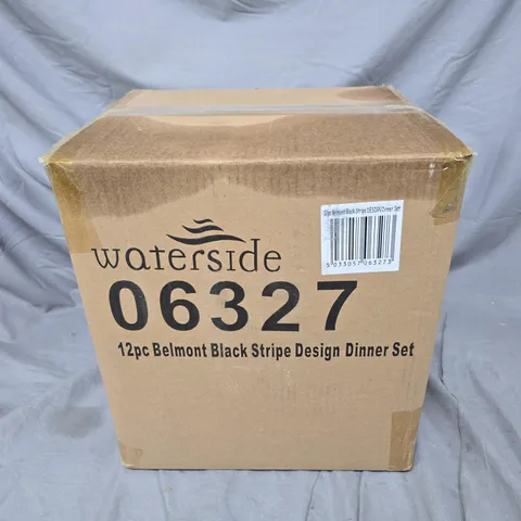 WATERSIDE 12 PIECE BELMONT BLACK STRIPE DESIGN DINNER SET 