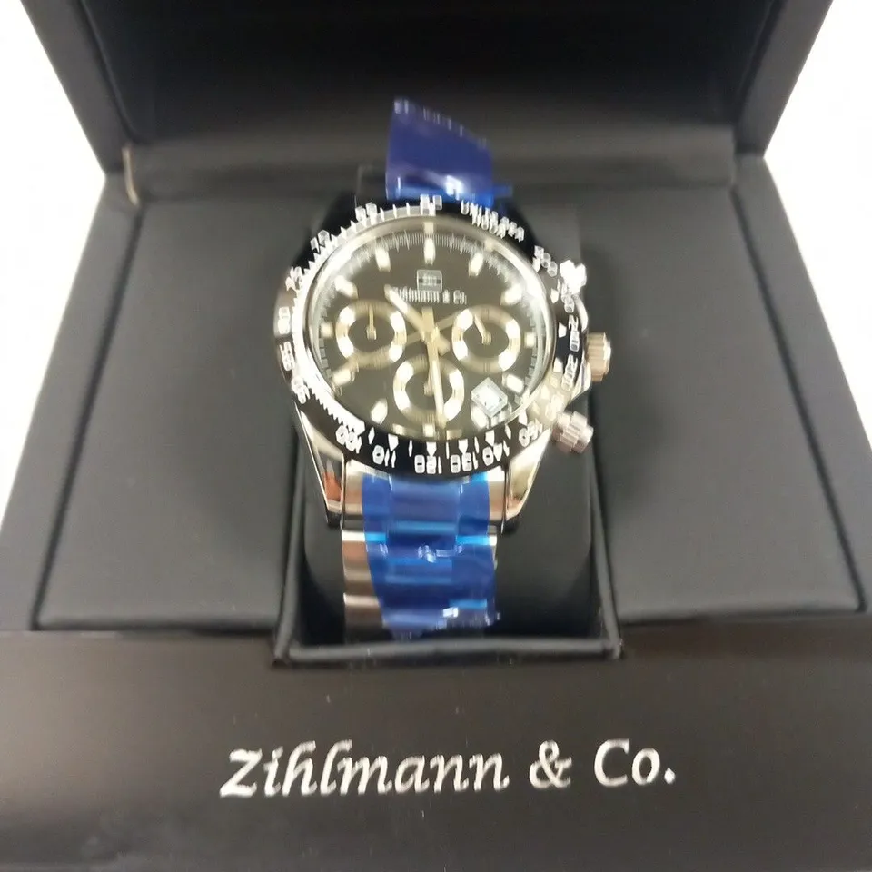 MENS ZIHLMANN & Co Z400 WATCH – CHRONOGRAPH MOVEMENT – STAINLESS STEEL STRAP – WHITE DIAL – 3ATM WATER RESISTANT 