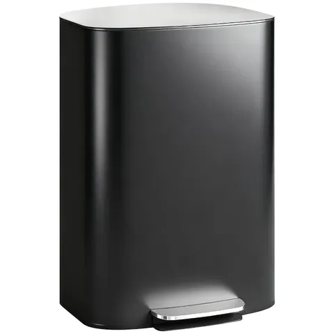 BOXED HOMCOM 50L KITCHEN BIN SOFT-CLOSE LID STAY-OPEN FUNCTION PEDAL BIN BLACK | STAINLESS STEEL, REMOVABLE INNER BUCKET, CARRY HANDLE, FOR KITCHEN OFFICE HOME (1 BOX)