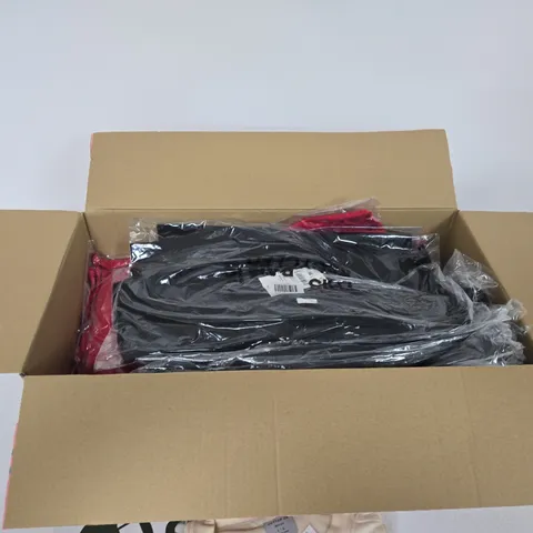 BOX OF APPROXIMATELY 15 ASSORTED CLOTHING ITEMS TO INCLUDE: BOX FIT GRAPHIC CREW SWEATER 
