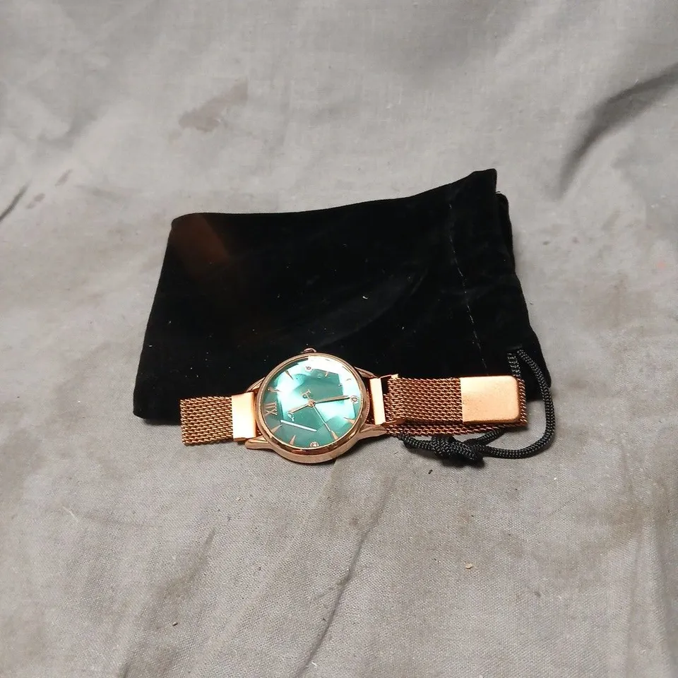 L.A BANUS ROSE GOLD TONE MESH BRACELET LADIES' WATCH WITH GREEN DIAL