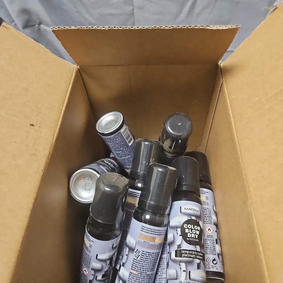 BOX OF APPROXIMATELY 24 MATRIX COLOR BLOW DRY TEMPORARY COLOR SPRAY – PLATINUM SILVER (70 ML)