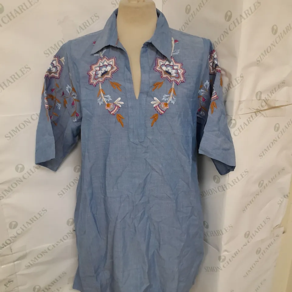 THE WHITE STUFF SAVANAH EMBROIDERED TUNIC CHAMBRAY BLUE SIZE 14