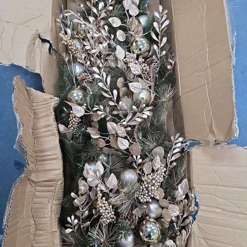 PRE LIT SWAG WITH GOLD BAUBLES AND FOLIAGE