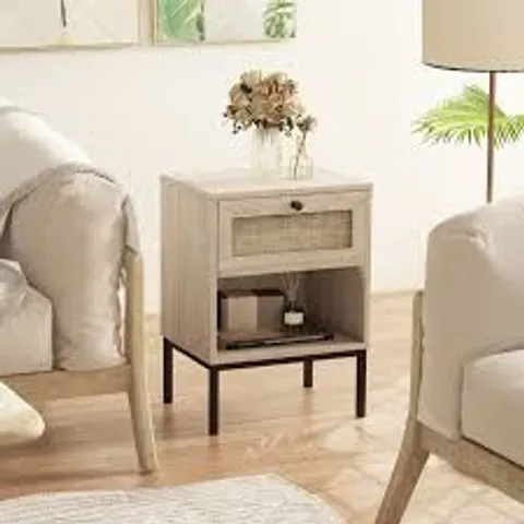 BOXED 2-TIER BEDSIDE TABLE COMPACT NIGHTSTAND BOHO STYLE END TABLE (1 BOX)