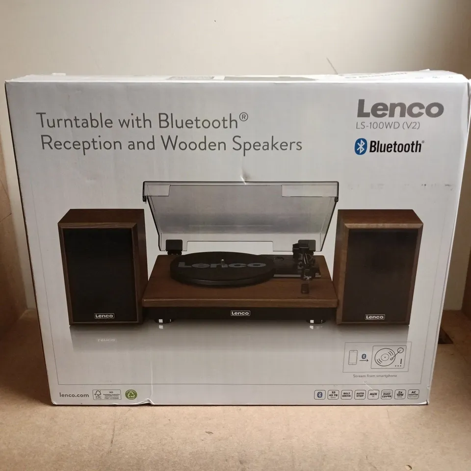 LENCO LS-1000WD (V2) TURNTABLE WITH BLUETOOTH – WOODEN SPEAKERS (BOXED)