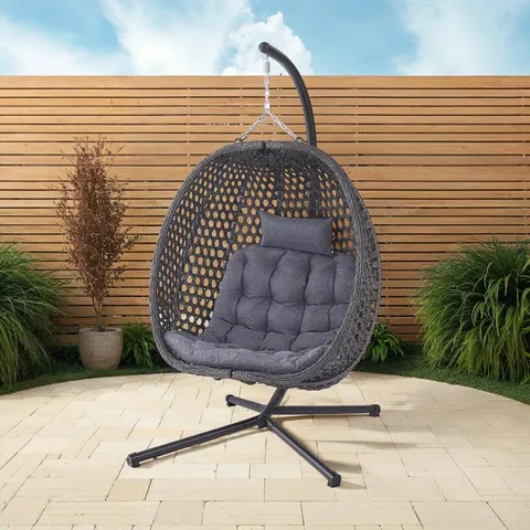 BOXED COMO HANGING RATTAN EGG CHAIR - GREY (1 BOX)