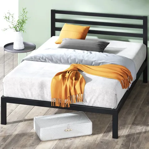 BOXED CHRISTIANO MINIMALIST METAL BED WITH SLATED HEADBOARD - SIZE UNSPECIFIED 