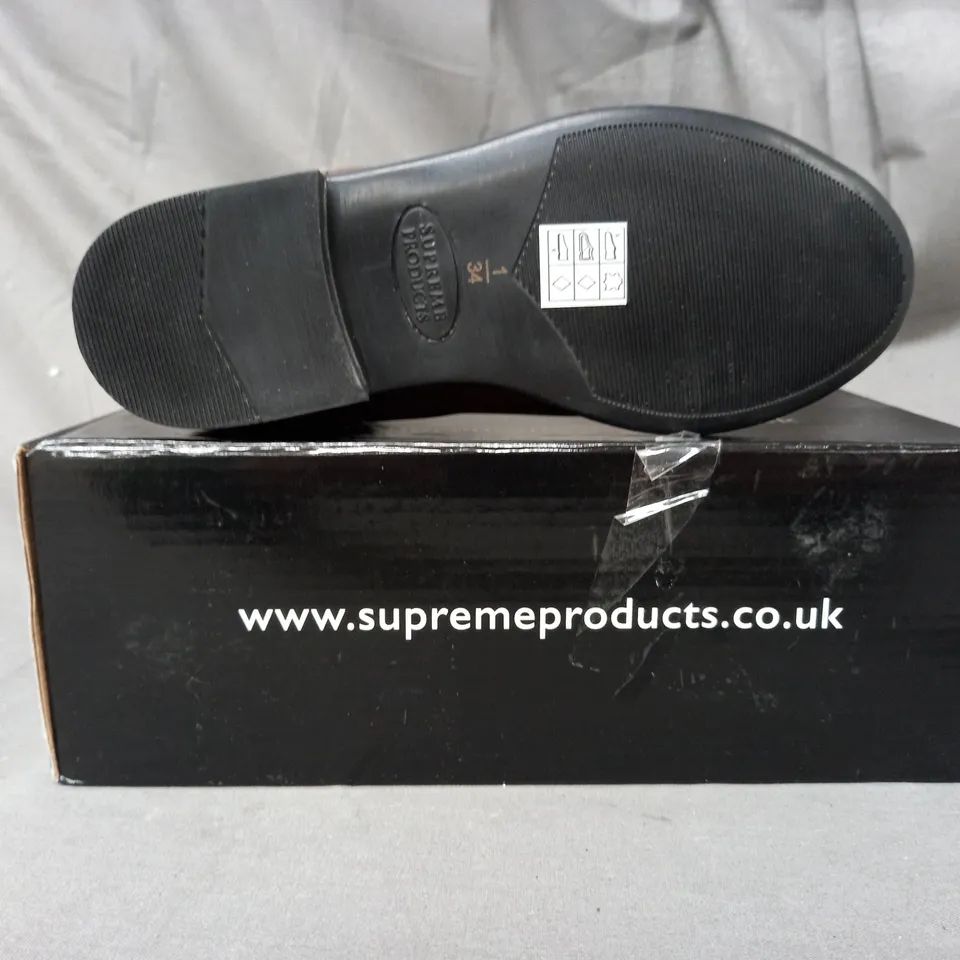 BOXED PAIR OF SUPREME PRODUCTS SHOW RING JODHPUR BOOTS IN OXBLOOD SIZE 1