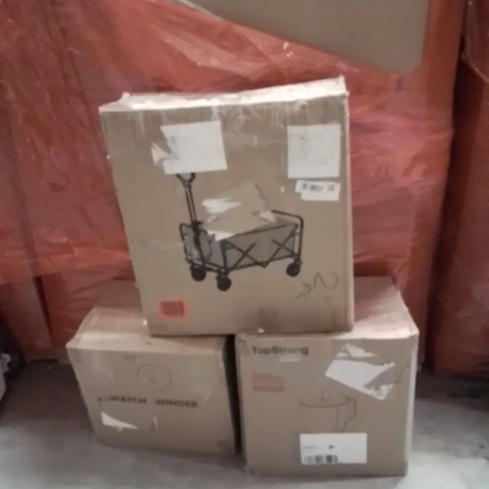 PALLET OF ASSORTED HOUSEHOLD GOODS AND PRODUCTS TO INCLUDE;CAMPING TROLLEY,WATCH WINDER,MEAT GRINDER