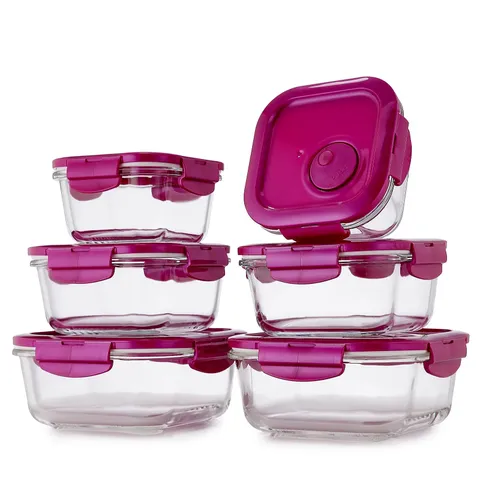 LOCK & LOCK SET OF 6 SQUARE GLASS CONTAINERS WITH VENTED LIDS