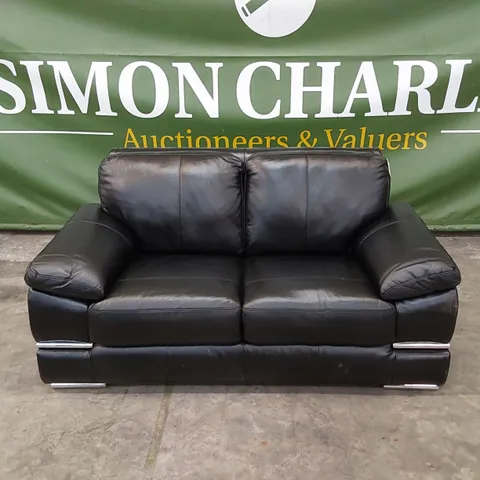 QUALITY DESIGNER 2 SEATER LEATHER SOFA - BLACK
