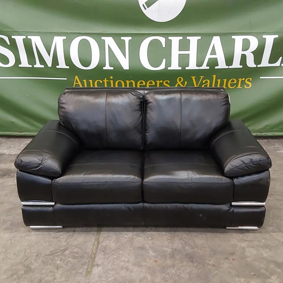 QUALITY DESIGNER 2 SEATER LEATHER SOFA - BLACK