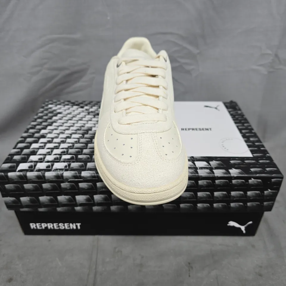BOXED PAIR OF PUMA SUPER TEAM REPRESENT TRAINERS IN FROSTED IVORY-WARM WHITE SIZE UK 7