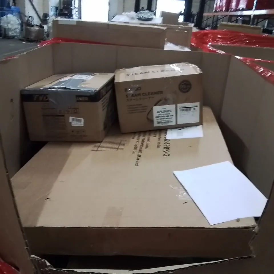 PALLET OF ASSORTED HOUSEHOLD GOODS AND PRODUCTS TO INCLUDE;PLAYPEN,STEAM CLEANER,PLAYMAT