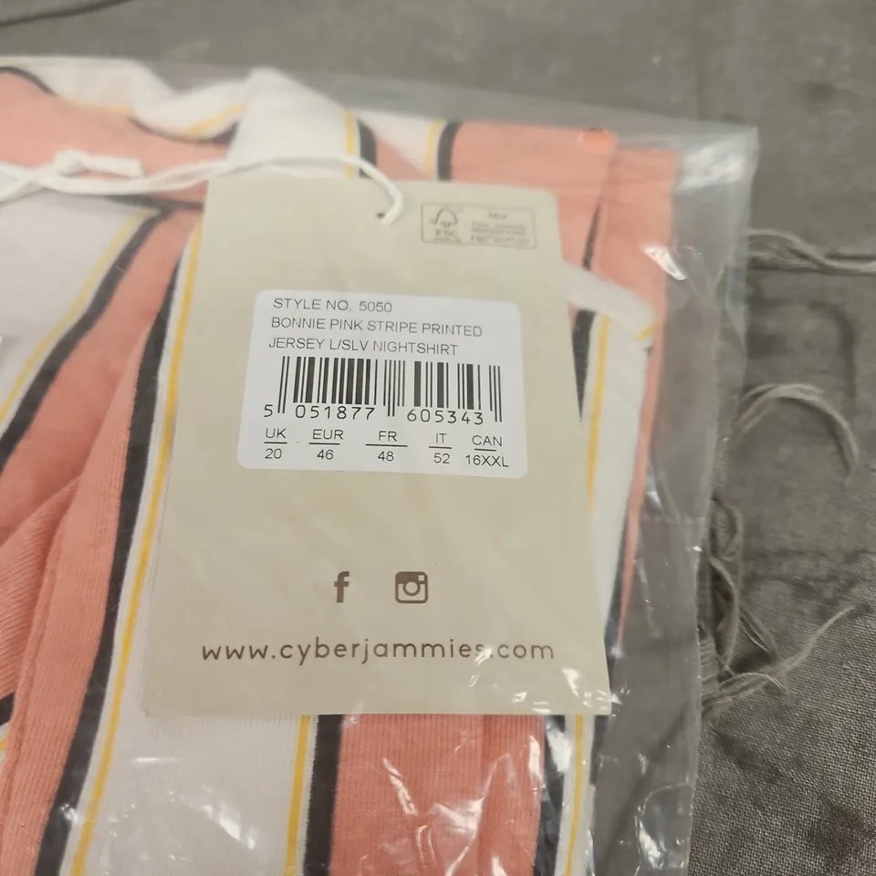 CYBER JAMMIES BONNIE PINK STRIPE PRINTED JERSEY LONG SLEEVE NIGHT SHIRT UK 20 BAGGED WITH TAGS