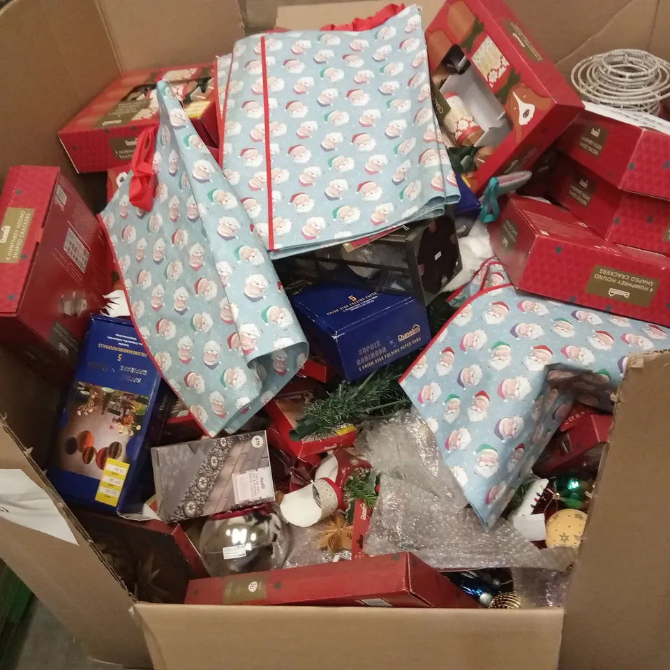 PALLET TO CONTAIN A LARGE ASSORTMENT OF CHRISTMAS PRODUCTS TO INCLUDE; BAUBLES, DECOR, CHRISTMAS BAGS, CHRISTMAS CRACKERS ETC