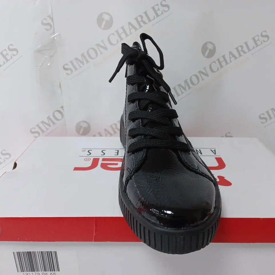 BOXED PAIR OF RIEKER HI TOP TRAINERS IN BLACK UK SIZE 6